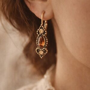 Vintage Berebi Crystal Drop Earrings | Gold Tone | Art Deco Style